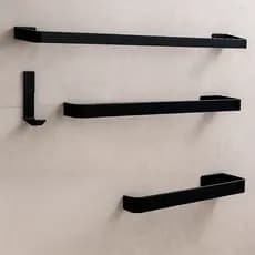 Kit Acessórios Banheiro Lavabo Quadrado 4 Peças Alumínio Preto Fosco Black Matte Anti Ferrugem