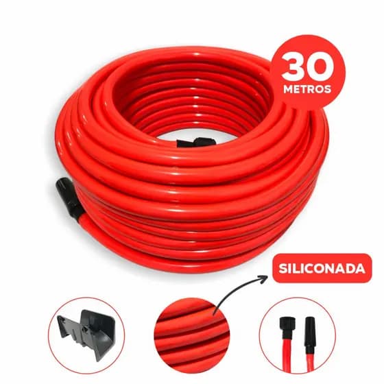 Mangueira de Jardim Laranja Siliconada 30m Resistente + Suporte de Fixação