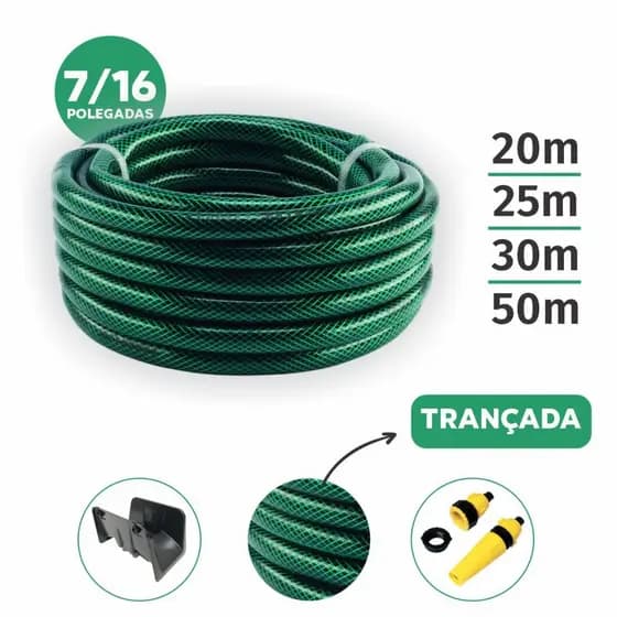 Mangueira Trançada Verde 7/16 50m Com Suporte