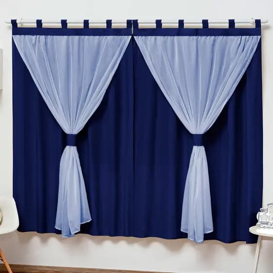 Cortina Slim Marinho 2,00 x 1,70 Para Quarto De Bebe e Sala