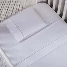 Lençol Berço 3 Pçs Ponto Palito Micro Percal 200 Fios Cor Branco Tecido Liso