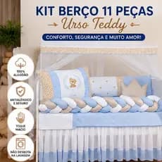 Kit Berço Bebê Urso Teddy 11 Peças – Enxoval Completo Premium Padrão Americano