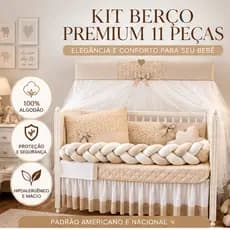 Kit Berço Bege Neutro 11 Peças Premium Completo, Padrão Americano, Enxoval Luxo Bebê