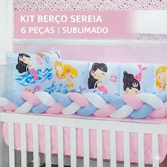 Kit Berço Menina Sublimados 6 Peças | Enxoval Bebê Padrão Americano