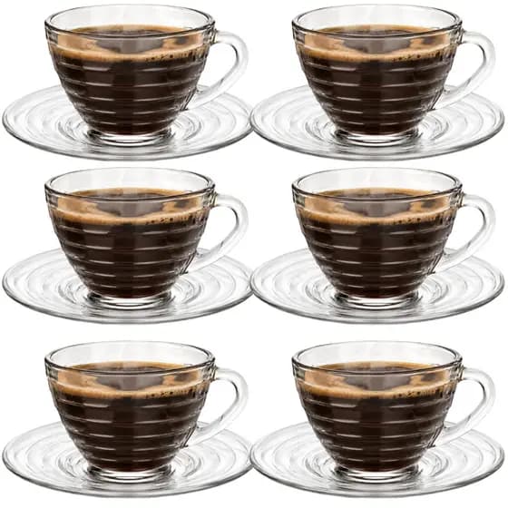 Jogo Xícaras Café Diamont 12 Peças Vidro Incolor 200ml