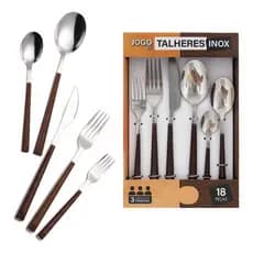 Jogo De Talheres Aço Inox E Madeira 18 Peças Bela Home