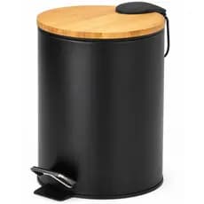 Lixeira Inox E Bambu Higiênica Cesto Home Desig Moderna 5 e 3 Litros