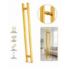 Puxador H Inox Barra Chata 80cm Com Entre Furos 60cm Dourado Brilhante para Porta - Fast Vidros