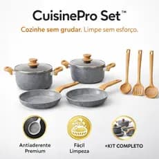 Kit Panelas Antiaderente 4 Peças + Utensílios Cozinha Completo CuisinePro Set Panela Antiaderente Fácil Limpeza