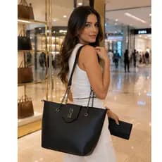 Bolsa Feminina Sacola Espaçosa + Carteira Alça Corrente Grossa