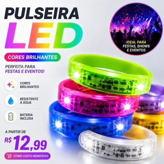 Pulseira LED RGB Som Reativo para Festa Show Evento Luz Brilhante Várias Cores Kit 1 2 3 4 Unidades