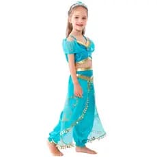 Fantasia Jasmine Vestido Carnaval Menina Luxo Disney Princesa + Coroa