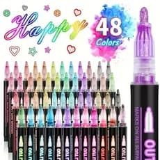 Novo Kit 12/24/36/48 Caneta Outline Marker Metálica Linha Dupla Arte Caneta Contorno