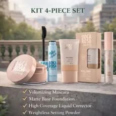 Kit Boca Rosa 4 Peças – Base + Corretivo + Pó Solto + Máscara de Cílios