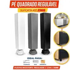 Kit 4/6/8/10/20 Pé Regulável Branco 127mm 35x35mm Móveis Cozinha Gabinete Armário