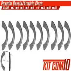 KitC/ 10 Puxadores Armarios Gavetas 96mm Cinza Reforçado para Móveis, Guarda Roupa