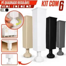 Kit 6 uni Pé armário Plástico Resistente Com Regulagem 17 a 20cm Pezinho para móveis Quadrado Cinza