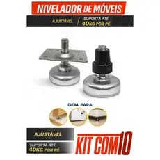 Kit 10 Un Pés Nivelador Para Móveis C/ Placa Ajustavel Pézinho Puff Metal 30mmx45mm Rosca 5/12(8mm)