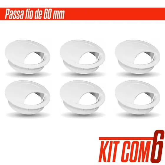 Kit 6 Unidade Passa Fio Cabo Branco 60mm Acabamento Mesa Escritorio Computador de Alta Qualidade