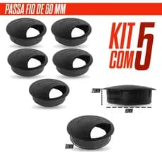 Kit 5 Unidade Passa Fio Cabo Preto 60mm Acabamento Mesa Escritorio Computador