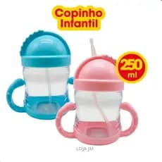 Copo Infantil Com Alça e Canudo Com Tampa 250ml