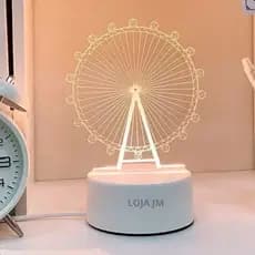 Luminária Led Acrílico De Mesa Abajur 3D Criativo luz noturno Roda Gigante Coração USB Led