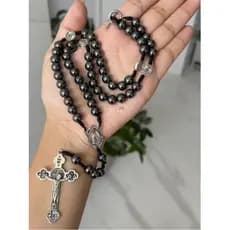 Terço Nossa Senhora Aparecida Hematita Pescoço 40cm