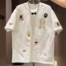 Moda ins Design estilo colorido bordado meia manga camiseta verão novo estilo masculino versão coreana magro-ajuste de m