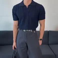 Malha oca malha Polo camisa de manga curta masculina tendência verão coreano luz estilo maduro masculino High-End lapela