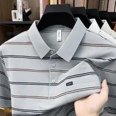 2026 novo estilo masculino lapela listras negócios Casual moda All-Match legal camisa POLO de manga curta masculina