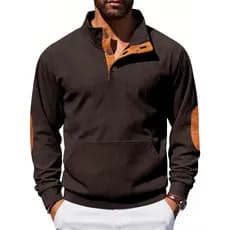 Americano solto primavera outono masculino Retro veludo gola alta contraste remendo Casual manga comprida Sweatshi