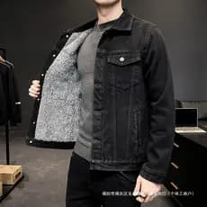 Jaqueta jeans de lã de inverno masculina, macacão grosso para meninos