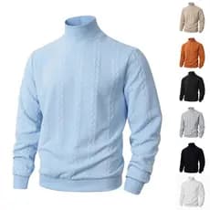 Tamanho europeu outono inverno malhas diário lazer ao ar livre cor sólida moda Jacquard gola alta camisola quente mascul