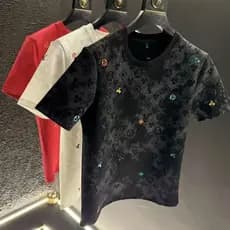 Primavera verão novo estilo moda masculina camiseta de manga curta luz luxo All-Match indústria pesada High-End moda cam