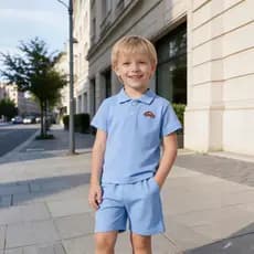 Crianças verão dos desenhos animados impresso fino polo terno Shorts de manga curta terno de duas peças Casual roupas in