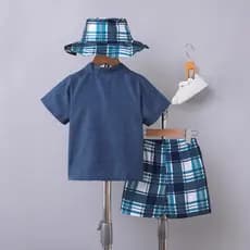 Verão meninos xadrez camisa de lapela fina Shorts de manga curta terno Casual respirável comércio exterior Custo