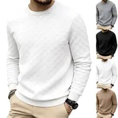Americano primavera outono masculino pesado Jacquard toalha xadrez em torno do pescoço de manga comprida moletom Casual