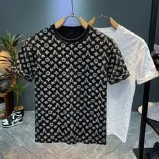 Verão masculino novo estilo na moda em torno do pescoço pulôver de manga curta camiseta masculina versão coreana Street