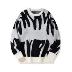 Homens outono inverno novo estilo versão na moda único em torno do pescoço jacquard camisola juventude preto branco jacq
