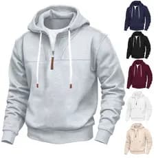 Americano clássico masculino forro de lã meio zíper na moda com capuz costura dupla manga longa solta masculino feminino