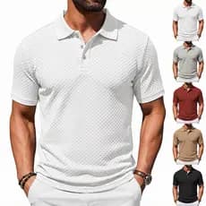 Camisa POLO xadrez com textura elástica masculina 250g malha respirável negócios Casual fonte superior