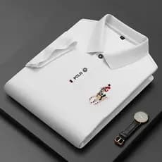 Camiseta masculina de manga curta 2023 verão novo estilo lapela camiseta bordada masculina Casual meia manga camisa Polo