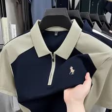 Paul camiseta de manga curta masculina verão novo estilo zíper pônei etiqueta camisa polo de algodão mercerizado