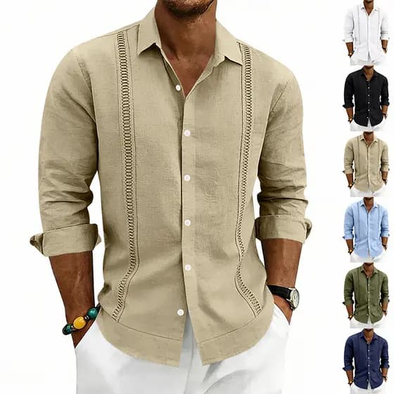 Quatro estações linho areia lavagem rugas camisa de manga comprida solta respirável camisa Casual masculina Cross-Border