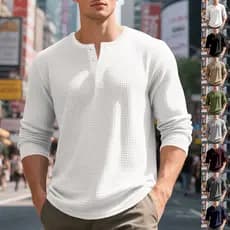 Estilo americano outono inverno Jacquard pequeno xadrez camisa de fundo masculina Casual abotoado Retro Henry camisa de