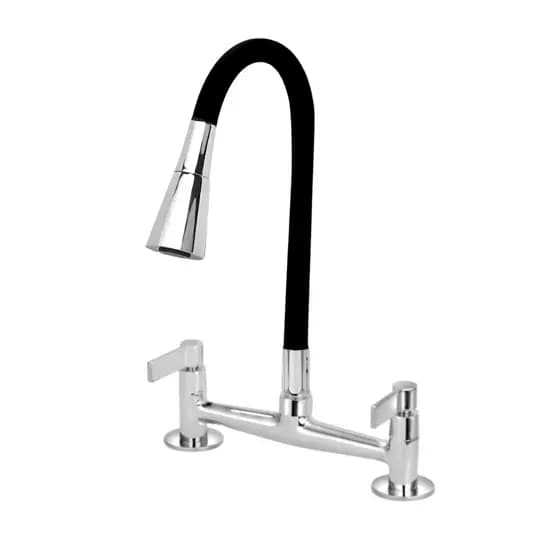 Torneira Misturador Cozinha Bancada Gourmet Cone Preto e Cromado Metal 1/4 de Volta c65