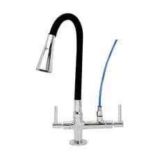 Torneira Cozinha Flexível Cone Preto e Cromado Dois Jatos  Bancada Mesa Com Saida Para Filtro Purificador 6,4 mm Metal