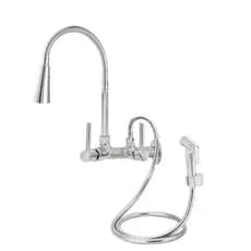 Torneira Cozinha Parede Gourmet Cone Cromado Dois Jatos Multifuncional Com Ducha Industrial 1/4 de Volta