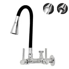Torneira Cozinha de Parede Flexível Preto e Cromado Com Saida Para Maquina de Lavar e Purificador Filtro 3/4