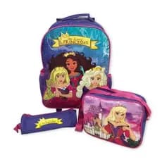 Kit Mochila Escolar Infantil Princesas Roxa Conjunto Escolar 3 Peças Mochila Lancheira Estojo